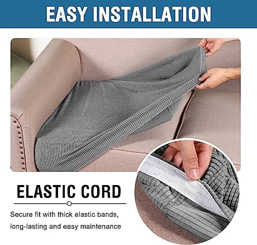 H.VERSAILTEX Super Stretch Individual Seat Cushion Covers Sofa Covers Couch Cushion Covers Slipcover Sets Thick Jacquard Textured Twill Fabric (1 Piece Chair Cushion Cover, Dove) - Image 5