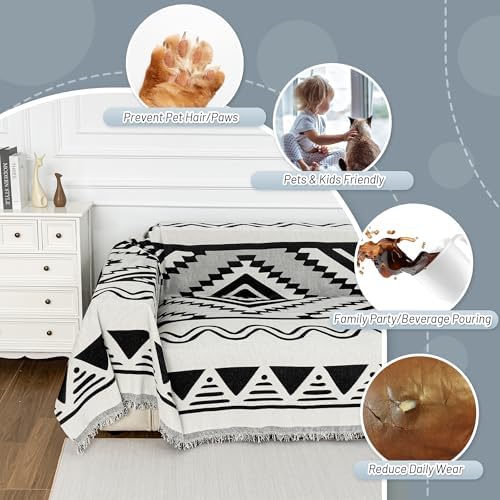 MYSKY HOME Boho Couch Cover for Dogs Washable Black Rhombic Couch Sofa Protector Cats Pets Friendly Chenille Geometric Sofa Covers Soft Durable Farmhouse Sofa Slipcovers, 71" X102" - Image 4