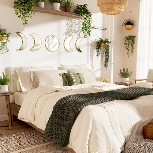10.4" Raw Acrylic Moon Phase Wall Mirror Set - 5-Piece Boho Celestial Decor for Living Room Bedroom Entryway, Easy Stick-On Installation, Shatterproof Safety Design - Image 2