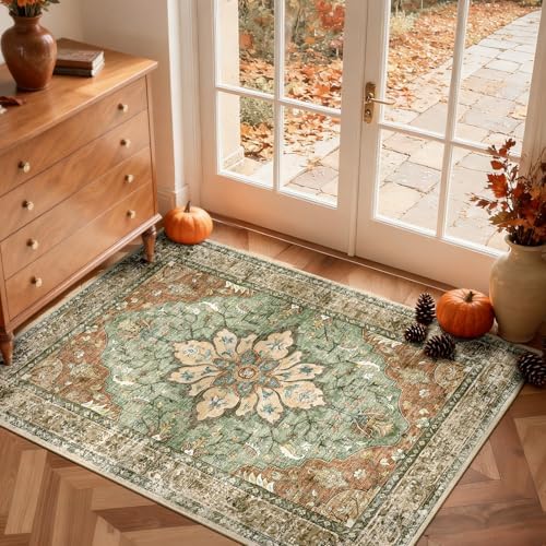 RELEANY Washable Area Rug, Small 2'x3', Brick/Brown/Green - Image 5