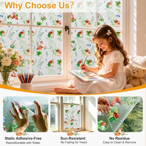 Countewol Privacy Window Films Stain Glass Cling No Glue Anti-UV Window Sticker for Bathroom Bedroom Living Room(Forest Textured 70.86" L*24.4" W) - Image 3