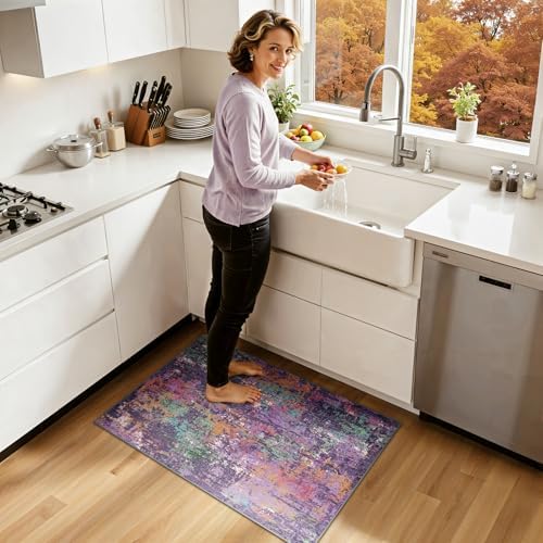 RELEANY Washable 2'x3' Abstract Area Rug for Living Room Purple Multi - Image 3