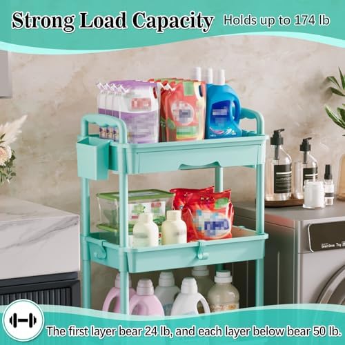 SUNALLY 4 Tier Rolling Cart with Drawer, Craft Storage Cart Organizer, Blue - Image 5