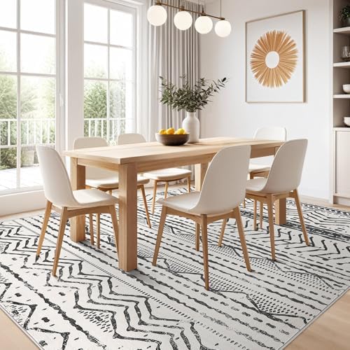 Nakagishi Area Rug Living Room Rugs: 6X9 Machine Washable Boho Large Neutral Farmhouse Stain Resistant Moroccan Indoor Floor Carpet for Bedroom Nursery Dorm Dining Room Home-Ivory Black - Image 6