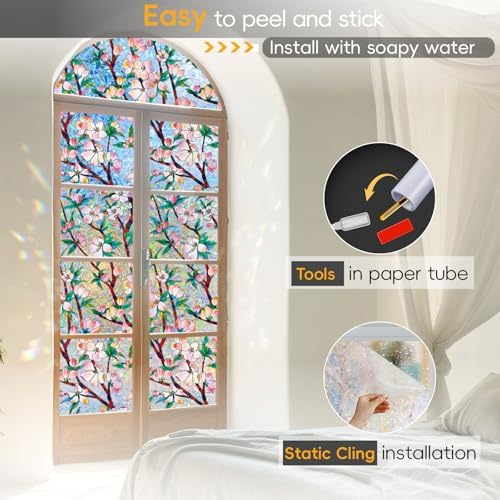 Rainbow Window Privacy Film Decorative Window Sticker, 3D Static Stained Glass Cling Tint for Home Heat Control Non-Adhesive, 29.5 Inch * 78.74Inch - Image 5