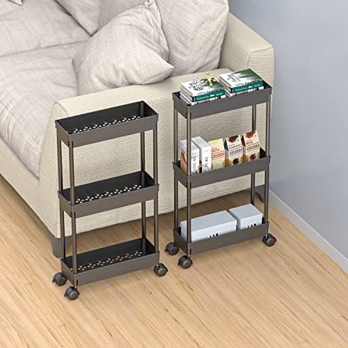 Sooyee 3 Tier Rolling Cart with Wheels, Black - Image 5