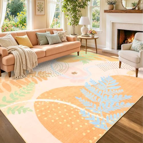 6x9 Ft Washable Area Rug for Living Room Cream Yellow Modern Neutral Carpet by Lo%CC%80utiRootHome