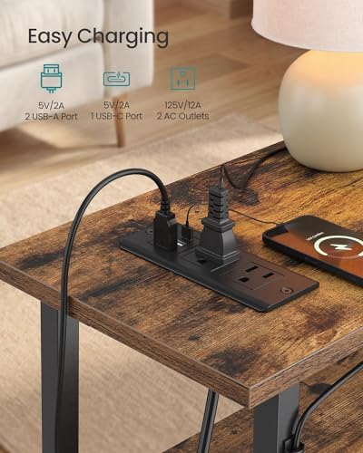 SONGMICS Side Table with LED Light, Narrow End Table with 2 Fabric Drawers - Image 5