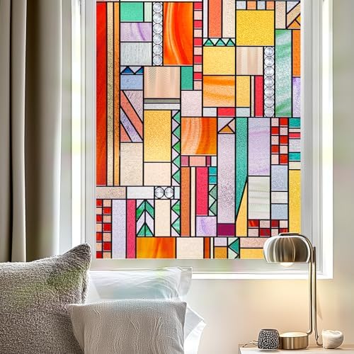 OHTMERU 3D Stained Glass Window Privacy Film Decorative Non-Adhesive by OHTMERU