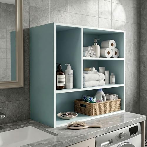 Homes: Inside + Out Apexa 4-Vertical Storage Organizer Shelves, Stackable Wood Bookcase for Organization, Dorm Teen Room Decor & Home Office, Light Blue - Image 2