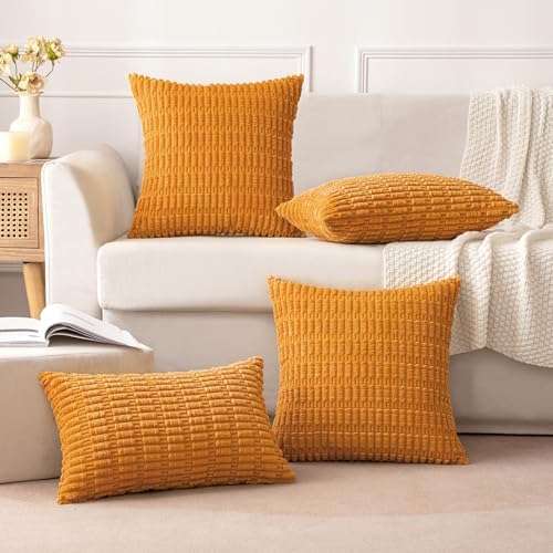MIULEE Fall Corduroy Decorative Throw Pillow Covers 12x20 Burnt Orange - Image 3