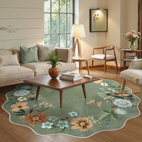 Lahome Floral Washable Round Area Rug, Soft Round Rug 5ft Soft Non-Slip - Image 2