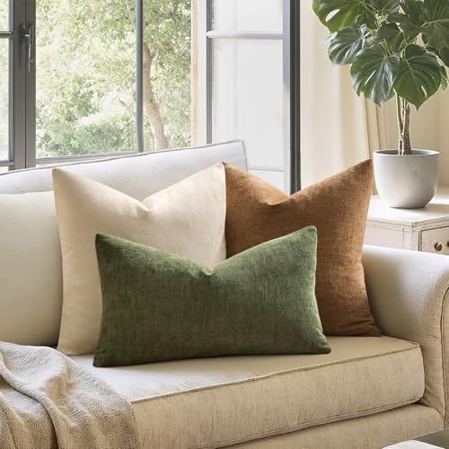MIULEE Olive Green Chenille Couch Lumbar Throw Pillow Covers, 12x20 - Image 7