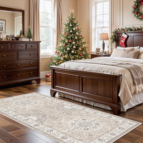 Washable Entryway 3x7 Runner Rug: Farmhouse Kitchen Hallway Rug Runner Wide Soft Water Resistant Floor Mat for Bathroom Nursery Non Slip Indoor Carpet for Living Room Bedroom Dining Room(3x7,Beige) - Image 3