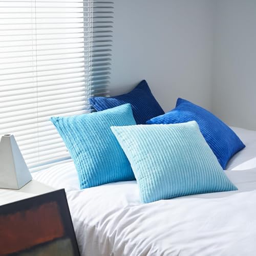 Topfinel Decorative Throw Pillow Covers Aque Teal Blue Series,Summer Corduroy Striped Toss Pillows for Couch,Patio,Balcony,Children Bedroom,Modern Fluffy Blue Gradient Shams 20x20 Inch Set of 4 - Image 5