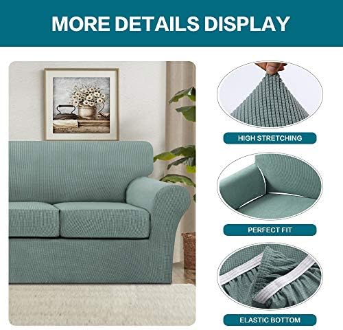 Turquoize 3 Piece Sofa Covers for 2 Cushion Couch Sofa Slipcover Soft Couch Cover for Dogs-Washable Sofa Furniture Covers with 2 Individual Cushion Covers, Jacquard Fabric (Loveseat, Dark Cyan) - Image 4