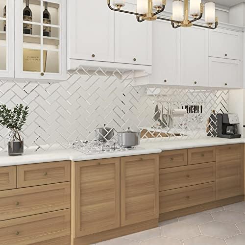 Peel and Stick Mirror Tiles, 4x8 Inch Beveled Mirror Subway Tiles for Kitchen Backsplash Bathroom Wall 26 Pcs - Image 2