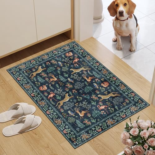 DUKINO 2x3 Entryway Rug, Washable Door Mat Animal Kitchen Rug, Navy Blue - Image 3