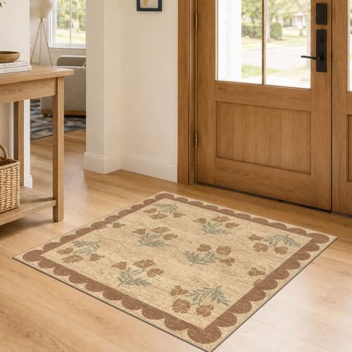 3x3 Square Floral Entry Rug, Front Door Mat Indoor Outside Entrance by Othilic