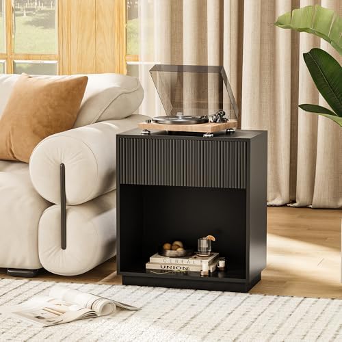 Fluted Nightstands Set of 2, Modern Bedside Table with Storage Drawer and Open Wood Shelf, Wood End Table Mid Century Night Stands for Bedroom Living Room Sofa Couch Office (Black) - Image 7