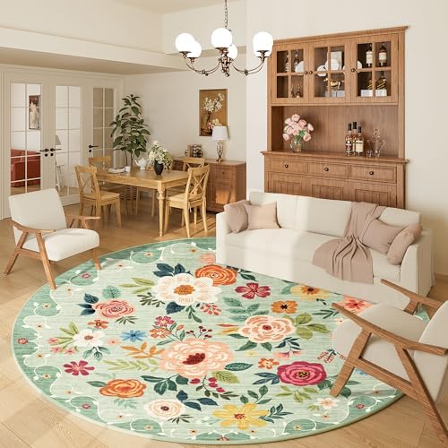 DUKINO 6ft Round Rug, Soft Washable Circle Rug for Bedroom Non Slip, Green by DUKINO