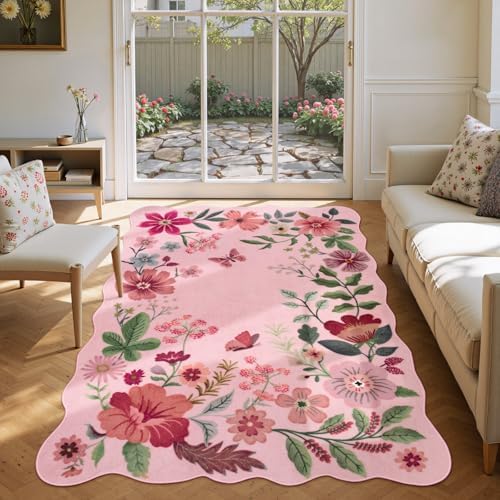 Lahome Floral Washable Rugs, 4X6 Pink Rugs for Bedroom Girls Living Room by Lahome