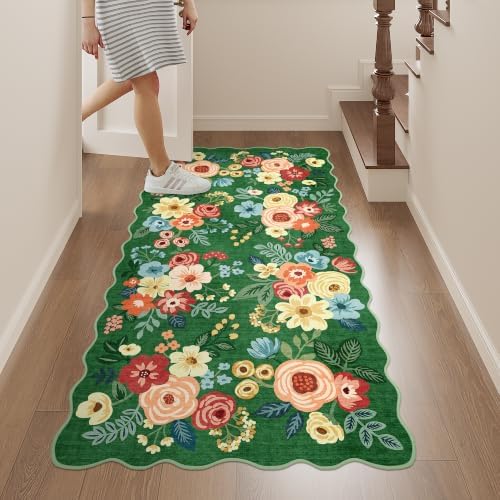 DUKINO 2x4 Rug for Entryway, Floral Washable Kitchen Rugs, Dark Green - Image 5
