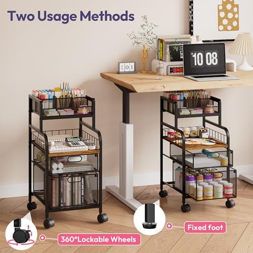 SWTYMIKI Art Cart with Drawers, Rolling Craft Cart with DIY Dividers & Wood Shelf - Mobile Art Supply Organizer for Artists, Students & Small Space, Heavy-Duty Metal, Lockable Wheels Espresso - Image 4