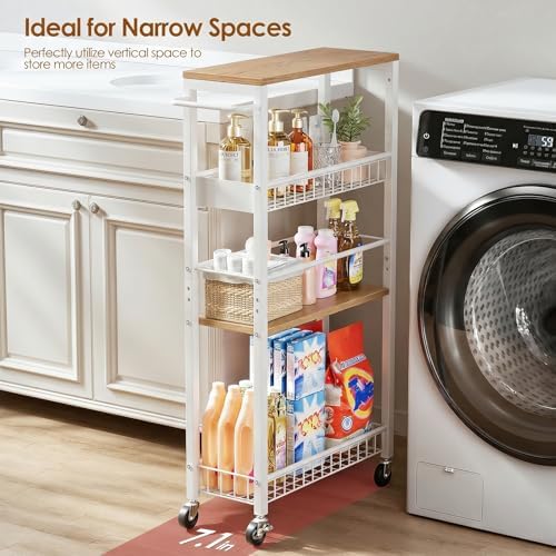 Slim Rolling Storage Cart, 4 Tier Narrow Storage Cart, 7.1in(W) - Image 2
