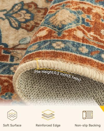 RELEANY Washable Area Rug, 8'x10', Red/Orange/Blue/Brown - Image 5