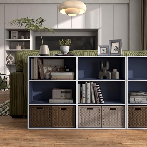 Homes: Inside + Out Apexa 3-Tier Cube Storage Organizer Shelves, Stackable Wood Bookcase Fits Cubby Bins for Organization, Dorm Teen Room Decor & Home Office, Steel Blue - Image 2