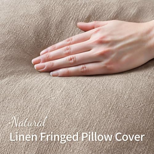 MIULEE Natural Linen Fringe Decorative Lumbar Throw Pillow Covers 12x20 - Image 2