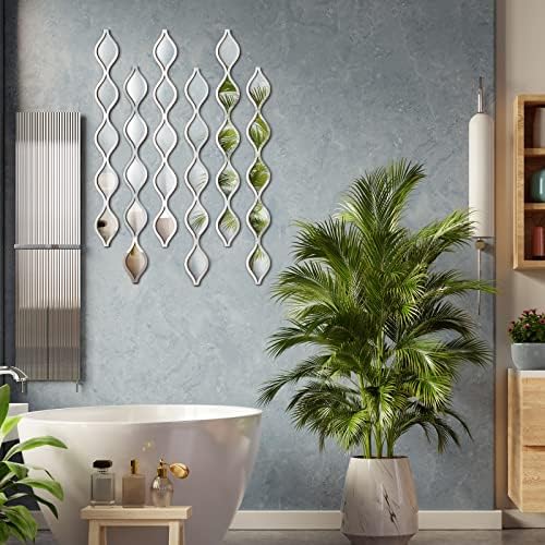 Yulejo 6 Pcs Acrylic Teardrop Mirror Decor Narrow Wall Decor Boho Vintage Wall Art for Apartment Home Living Room Bathroom Bedroom Hallway (Silver Edge) - Image 5
