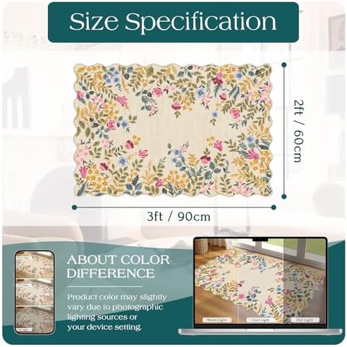 Front Door Mat Outside Entrance 2x3 Beige Colorful Floral Entry Rug - Image 2
