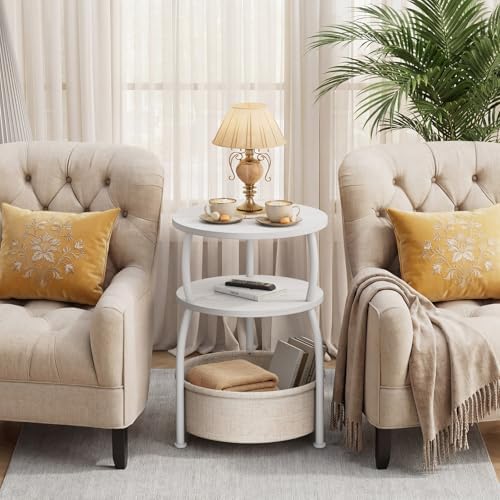 Round Side Table with Storage Basket, End Table Living Room, 15.7in - Image 5