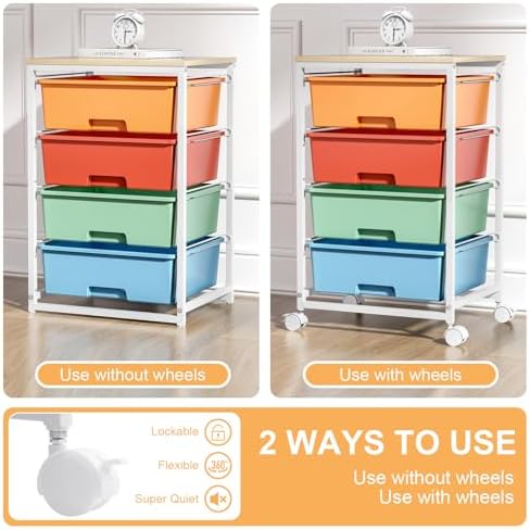SYKIARIOL Rolling Cart with Drawers, 4-Drawer Utility Cart, Macaron - Image 5