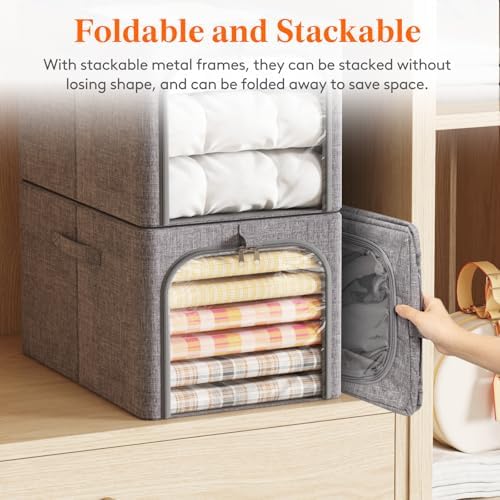 Lifewit 40L Clothes Storage Bins with Metal Frame for Closet, 4 Pack - Image 2
