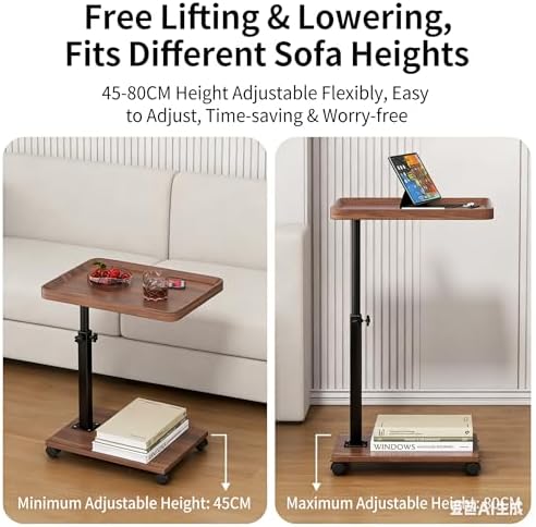C Table End Table Adjustable Height, 360°Swivel TV Tray Table Couch Tables C Shaped Side Tables Living Room and Bedroom for Sofa, Bed,Chair (Brown) - Image 7