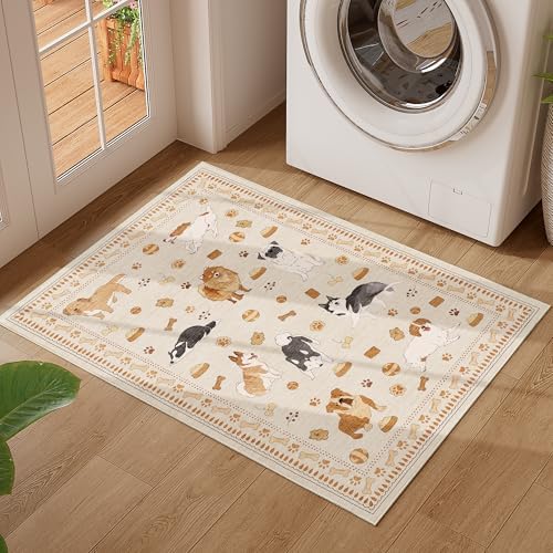 DUKINO 2x3 Bathroom Rugs, Washable Dog Kitchen Rug Non Slip, Beige Yellow - Image 5