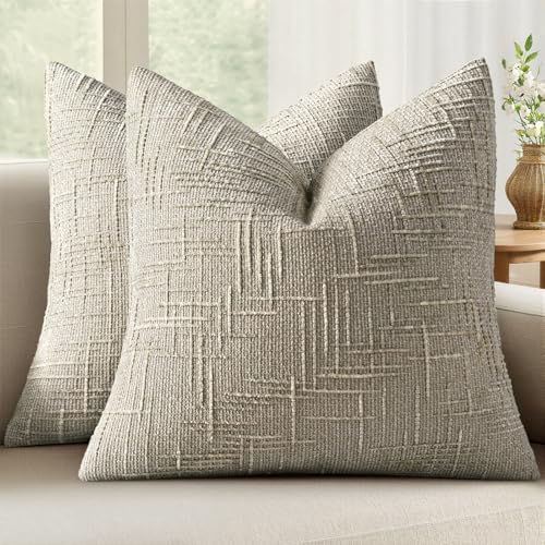 MIULEE Chenille Textured Throw Pillow Covers Light Brown 18x18 Set of 2 by MIULEE
