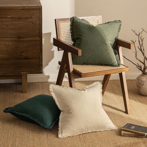 MIULEE Boho Linen Decorative Lumbar Throw Pillow Covers Olive Green 12x20 - Image 4