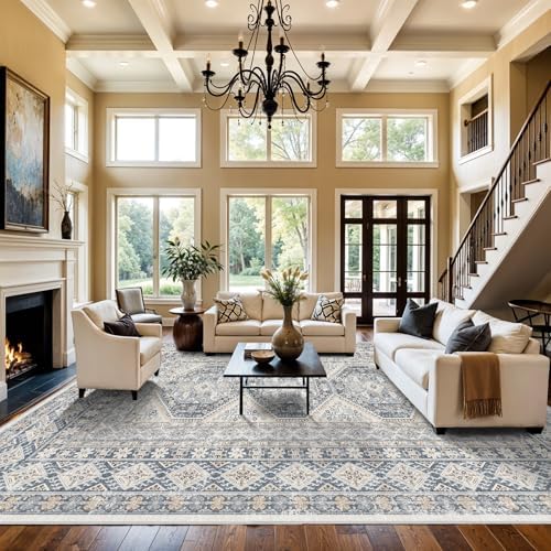 Ksrau 12x15 Area Rug Washable Vintage: Non Slip Living Room Large Rugs Blue - Image 2