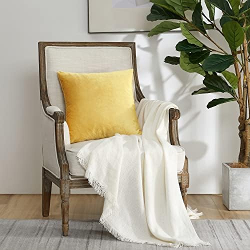 GIGIZAZA Yellow Velvet Pillow Covers 22x22 Decorative Pillows Pack of 2 - Image 6