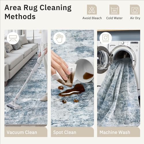 Soalmost Abstract Rug 8x10 Large Living Room Area Rugs Washable Blue/Grey - Image 5