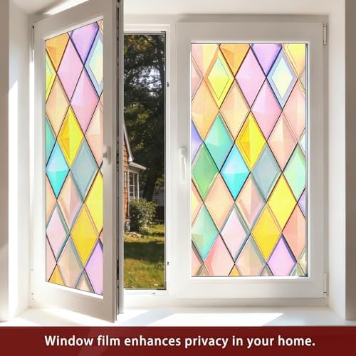 Nuxovilar Pastel Geometric Diamond Pattern Window Film 17.7x39.4 PVC - Image 6