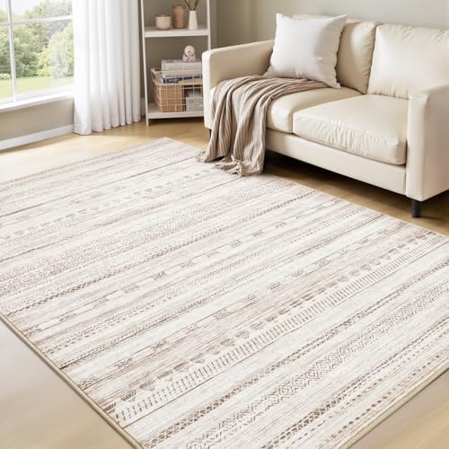 4x6 Area Rugs for Living Room Machine Washable Rug Distressed Indoor Carpet Neutral Moroccan Boho Rug Ultra Soft Area Rug for Bedroom Dining Room Playroom Office, Brown by Tchdio