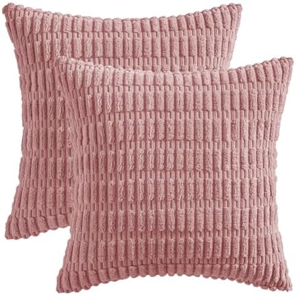 MIULEE Corduroy Decorative Throw Pillow Covers 20x20 Blush Pink Pack of 2 - Image 6