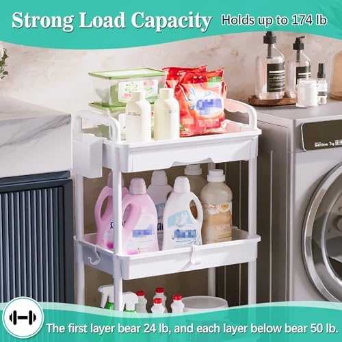 SUNALLY 3 Tier Rolling Cart with Drawer, Craft Storage Cart Organizer,White - Image 4