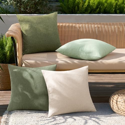 MIULEE Pack of 4 Decorative Outdoor Throw Pillow Covers Linen Waterproof Pillow Covers Summer Farmhouse Cushion Cases for Patio Garden Tent Balcony Couch Sofa 18x18 Inch Light Green - Image 3