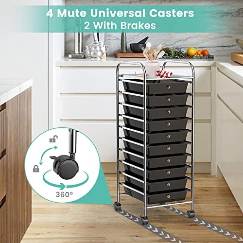 MEDIMALL 10 Drawers Rolling Storage Cart, Multipurpose Craft Storage Cart with Wheels, Mobile Tools Scrapbook Paper Organizer Cart for Office School Home Use (Black) - Image 6